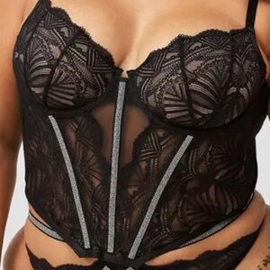 Torrid Diamanté Lace Half Cup Underwire Bustier in Rich Black size large 0 nwt